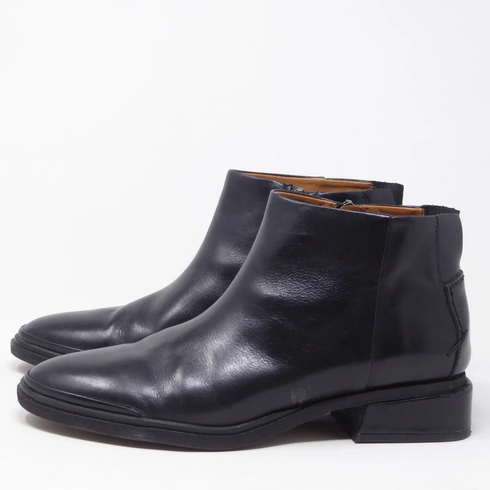 Franco Sarto Nemi Women Ankle Boots Black Leather Side Zip Block Heel 8M